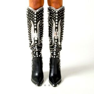 UO Studed tall black cowboy boots size 9